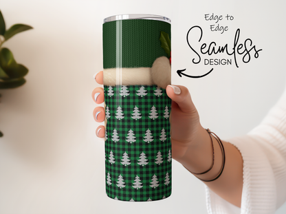 Seamless Christmas Tree Design Tumbler, Green Winter Thermal Cup, Insulated Travel Mug, Holiday Gift Idea