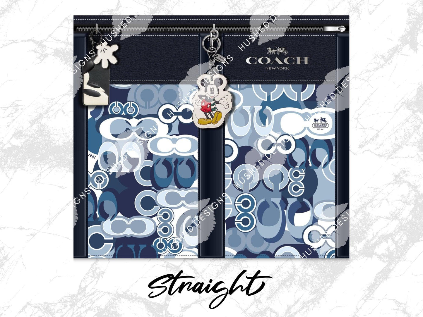 NY Coach Navy Leather Blue Monogram with Mickey Key Chain Plain - Hushed Designs