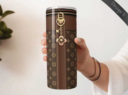 LV Brown Monogram Lunch Tote and Tumbler Set Leather Texture - Hushed Designs