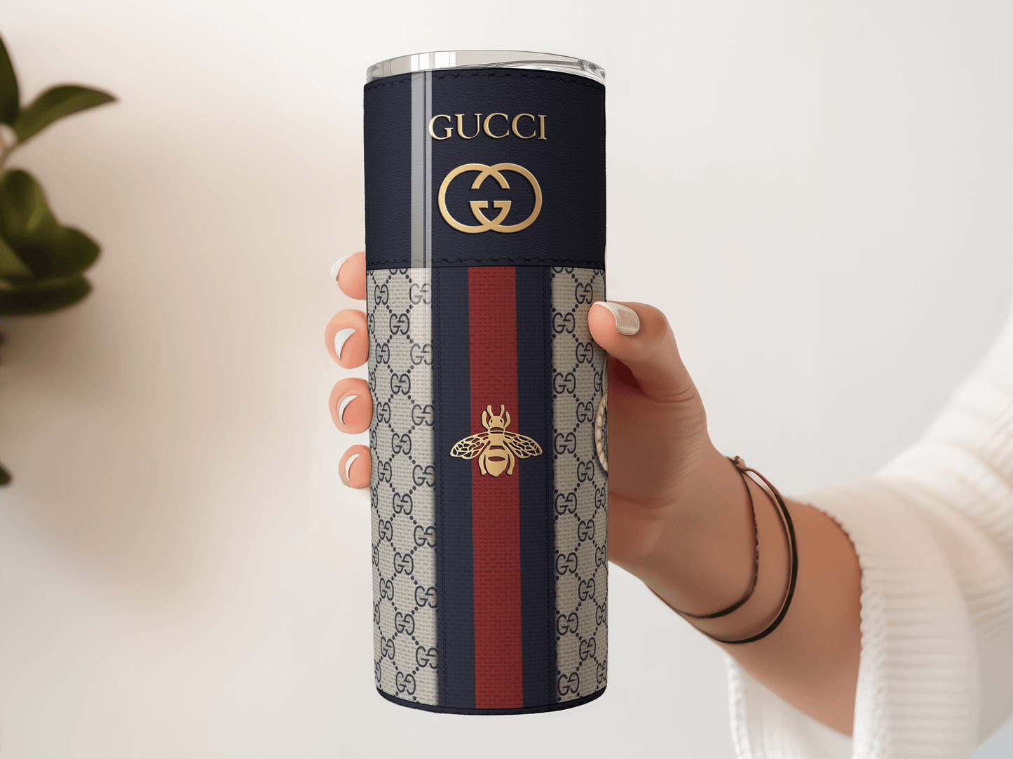 Gucci Navy Monogram Lunch Tote and Tumbler Set Fabric Texture - Hushed Designs