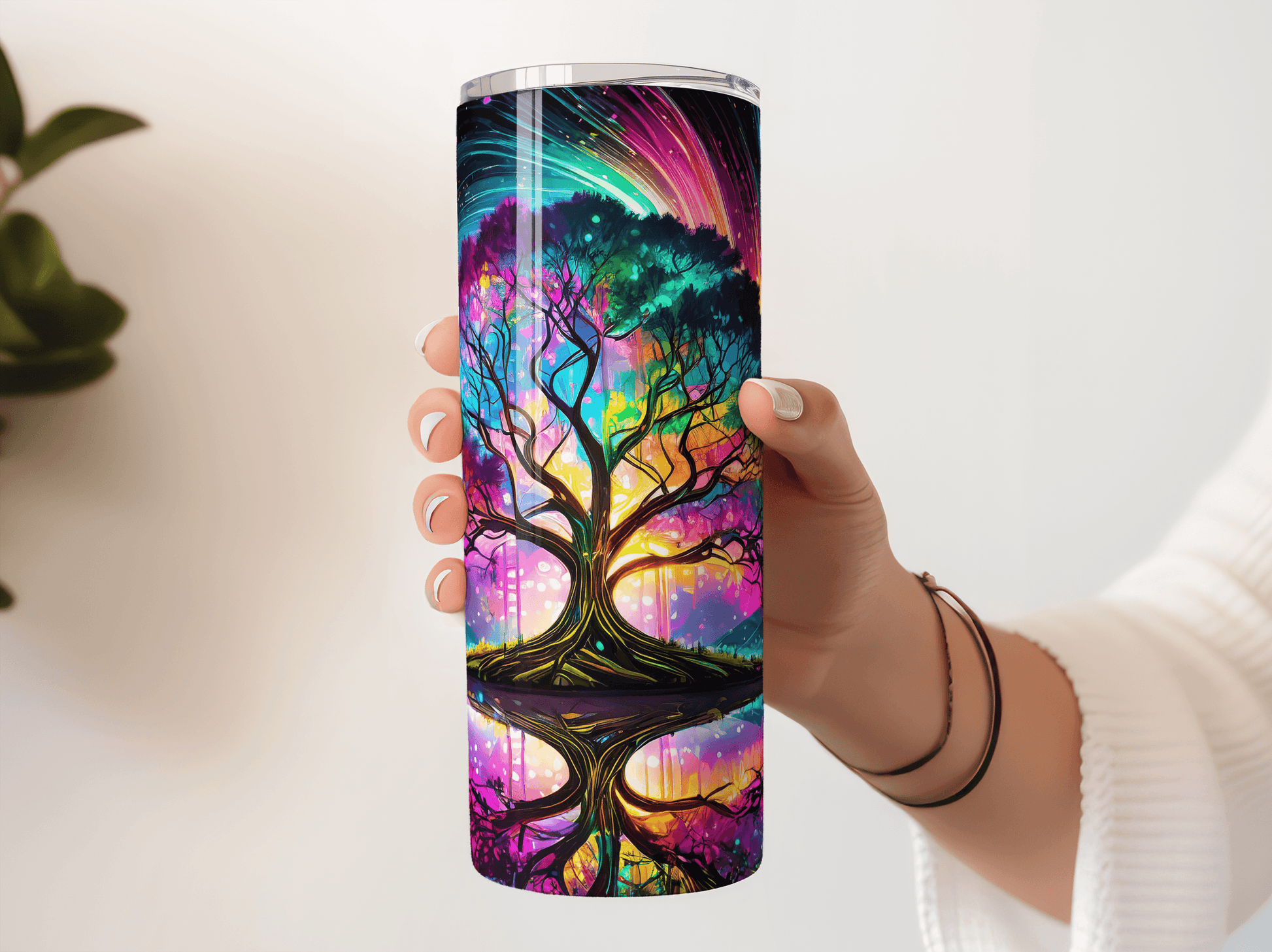 Tree of Life with Colorful Light Auroras - Hushed Designs