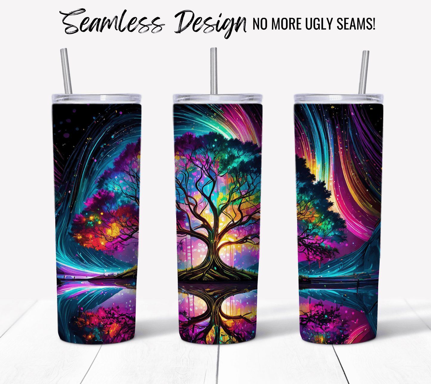 Tree of Life with Colorful Light Auroras - Hushed Designs