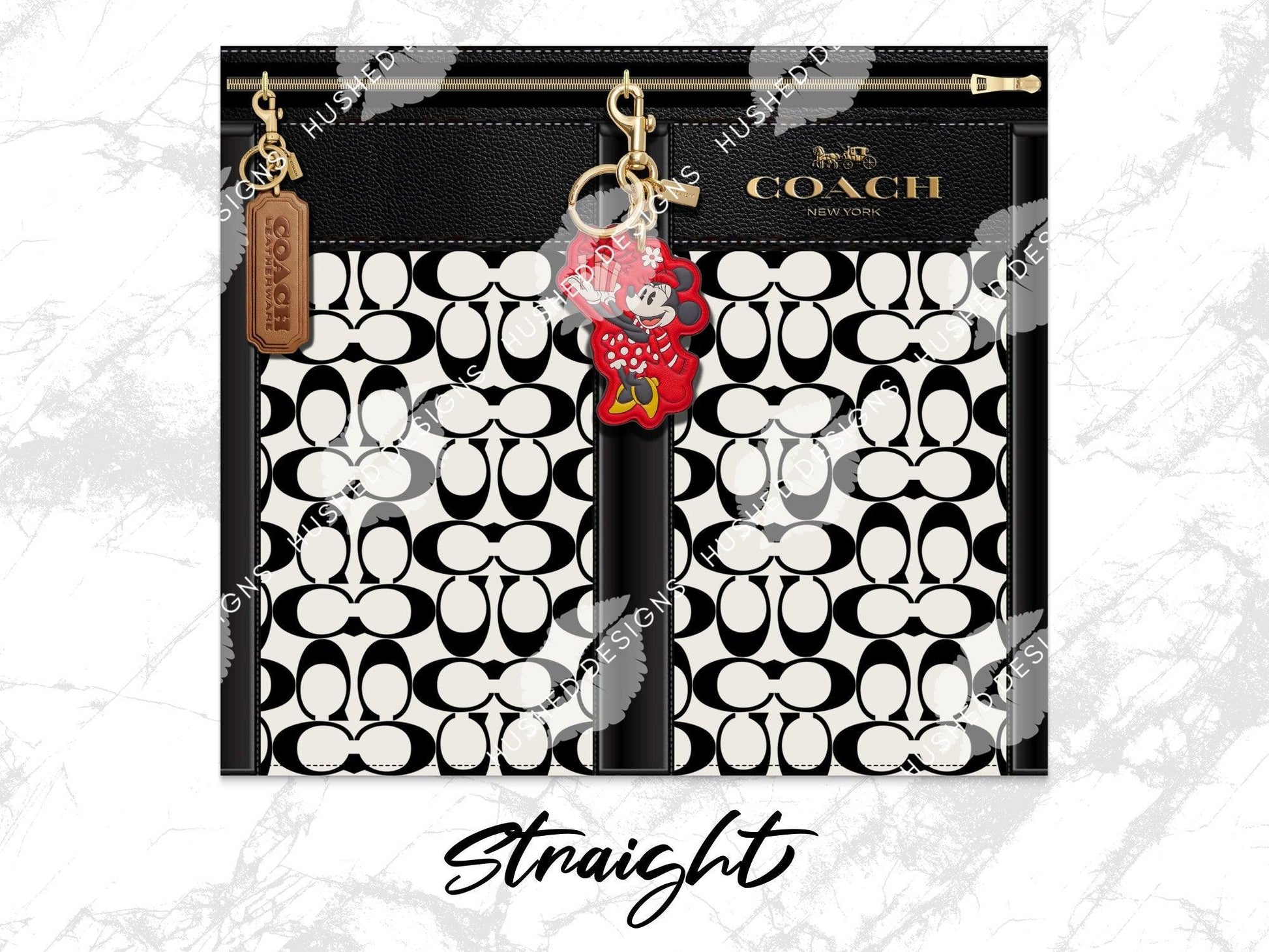 NY Coach Black and White Monogram with Minnie Key Chain Plain - Hushed Designs