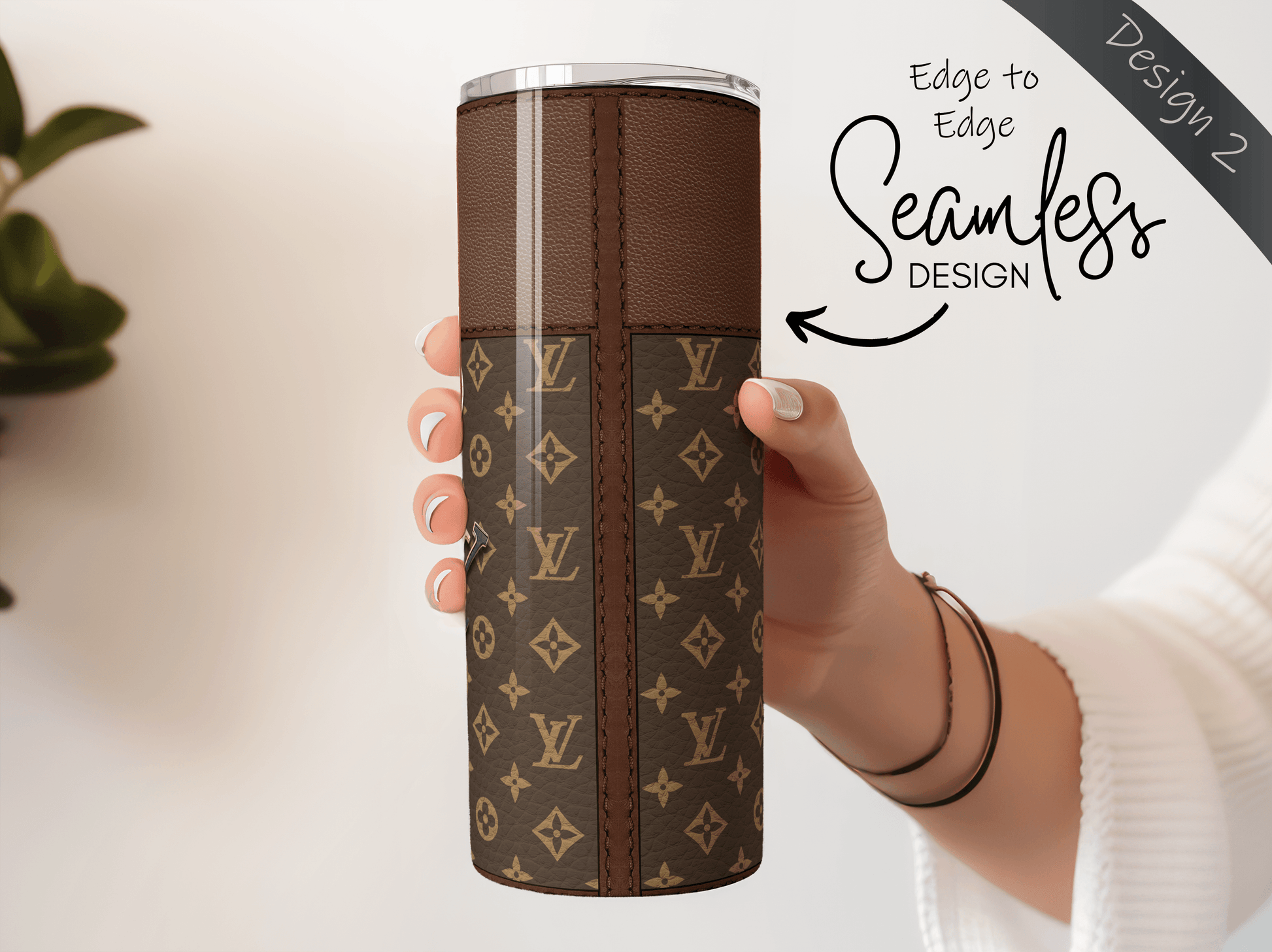 LV Brown Monogram Lunch Tote and Tumbler Set Leather Texture - Hushed Designs