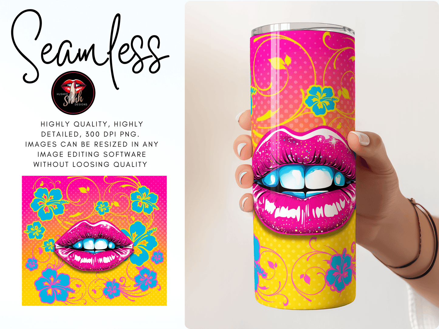 LUNCH-SET-001 Lips Lunch Tote and Tumbler Sublimation Design (Digital File) - Hushed Designs