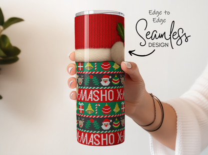 Seamless Christmas Tumbler, Festive Holiday Drinkware, Santa and Reindeer Design, Unique Gift Idea