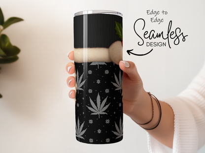 Seamless Cannabis Leaf Design Tumbler, Stainless Steel Insulated Travel Mug, Black and White Weed Pattern, Gift for Her