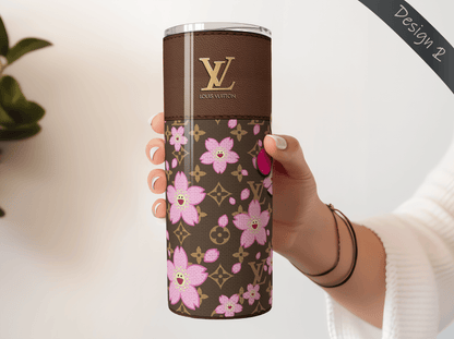 LV Brown Cherry Blossom Lunch Tote and Tumbler Set Fabric Texture - Hushed Designs