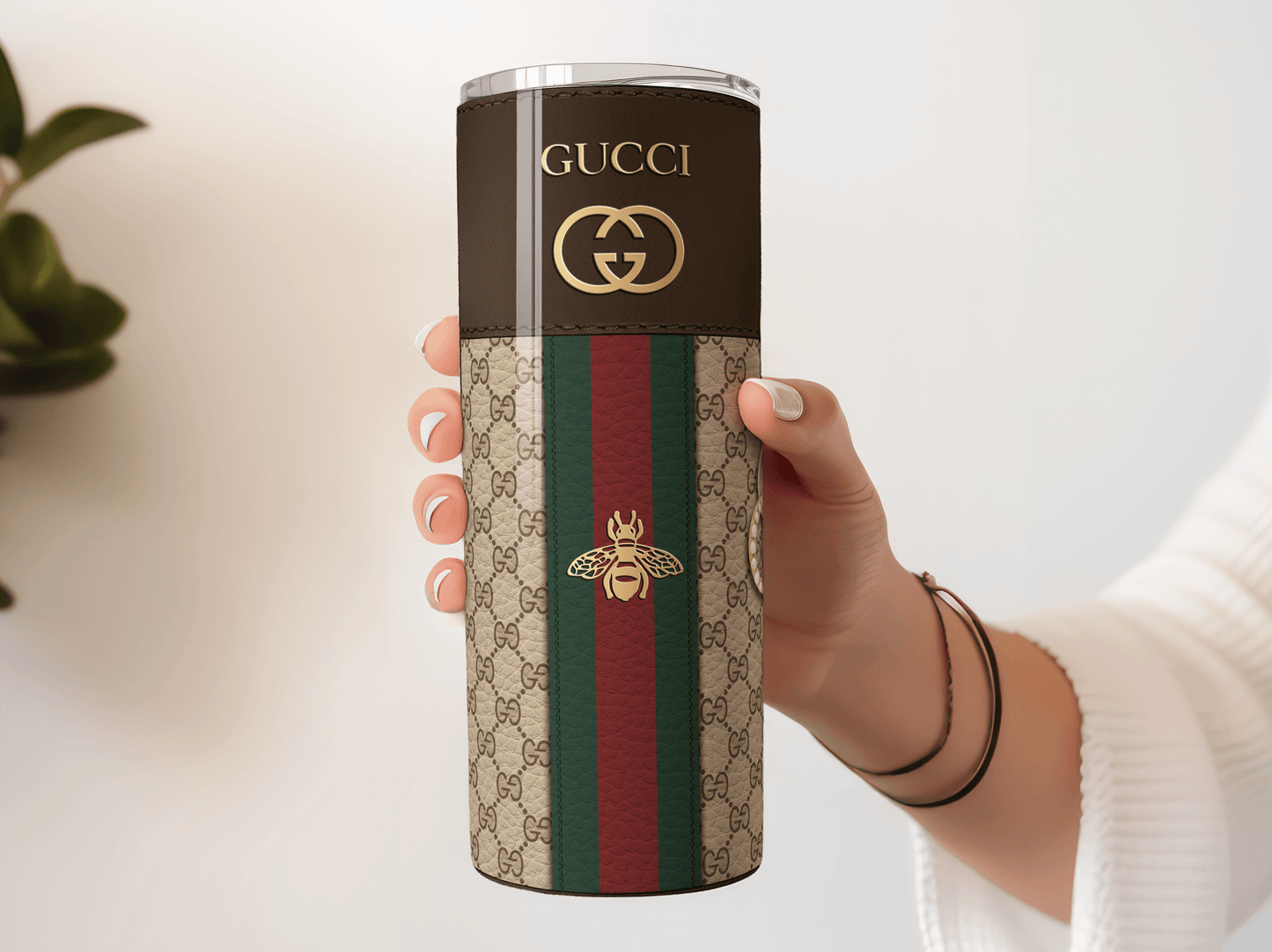 Gucci Dark Brown Monogram Lunch Tote and Tumbler Set Leather Texture - Hushed Designs