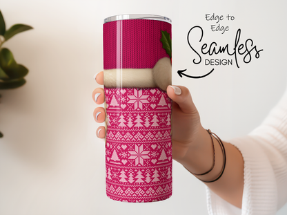 Seamless Pink Nordic Pattern Insulated Tumbler, Winter Travel Mug, Gift Idea, Stylish Beverage Holder