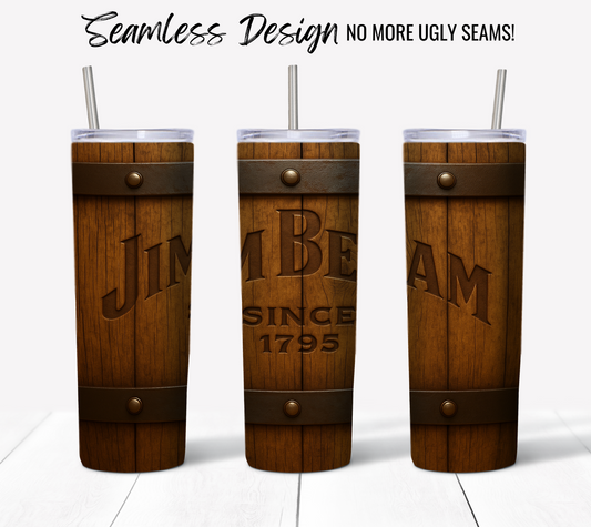 Personalized Jim Beam Tumbler, Seamless Wood Design Insulated Cup, Custom Engraved Drinkware, Since 1795 Logo, Unique Gift Idea