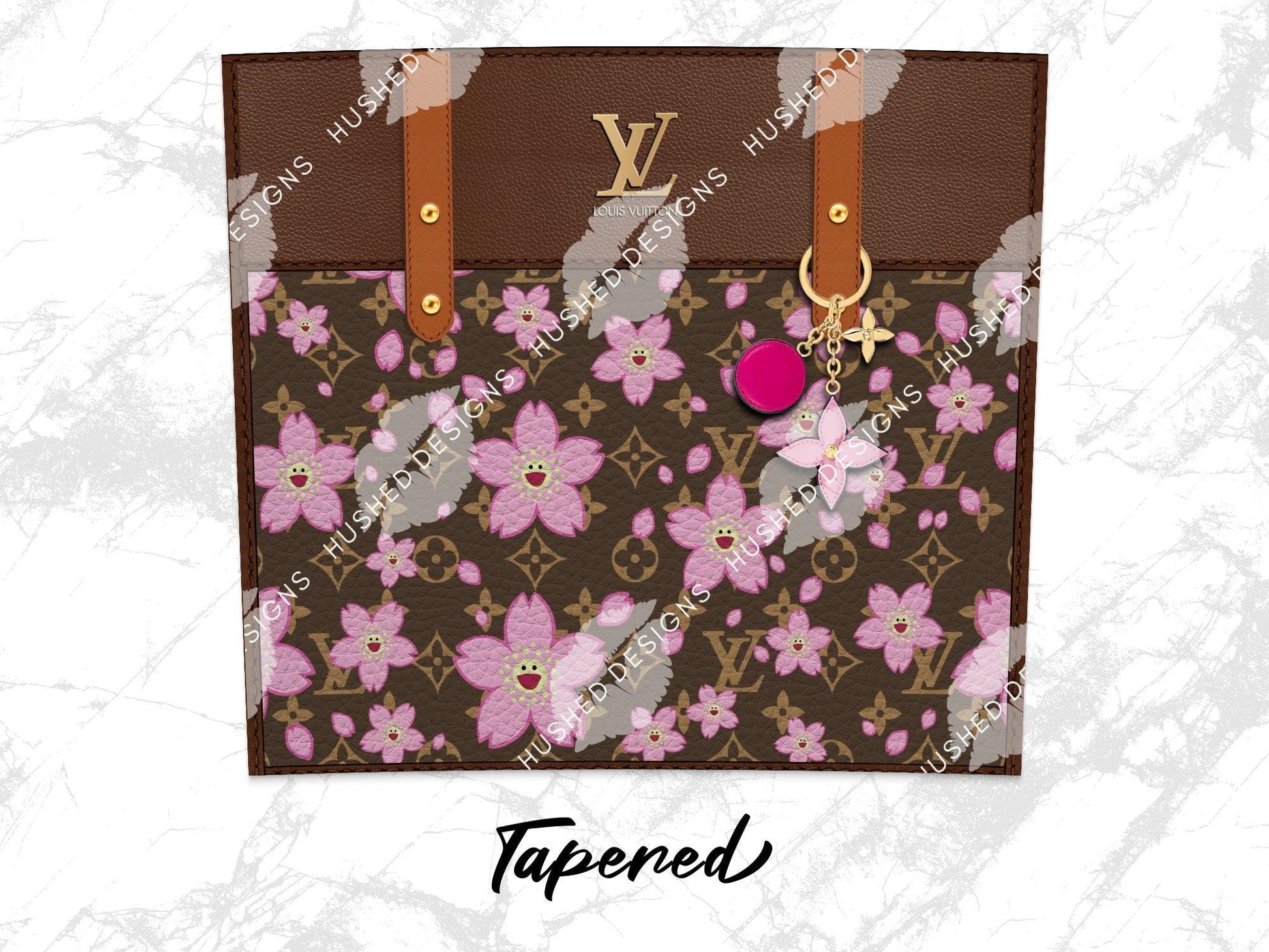 LV Brown Cherry Blossom Designer Purse with Leather Texture - Hushed Designs