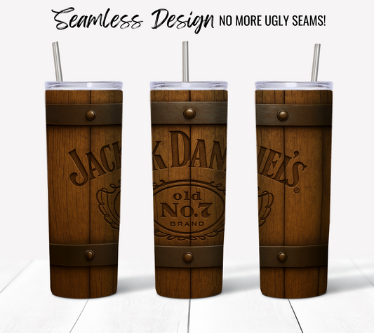Personalized Jack Daniel's Inspired Tumbler, Seamless Wooden Design, Old No. 7 Brand Logo, Travel Cup with Straw