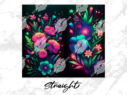 Vibrant Neon Floral Wall Art, Colorful Glow in the Dark Flowers, Modern Home Decor Canvas Print