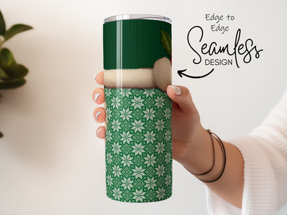 Seamless Design Green Travel Mug with Geometric Patterns, Insulated Coffee Cup, Perfect Gift for On-the-Go