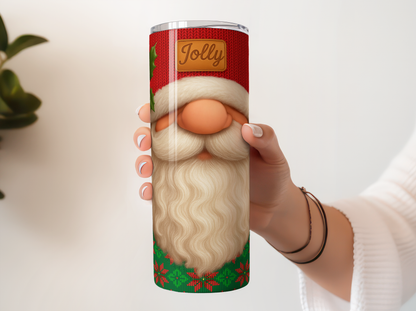 Christmas Santa Tumbler, Festive Holiday Insulated Drinkware, Jolly Red and Green Cup