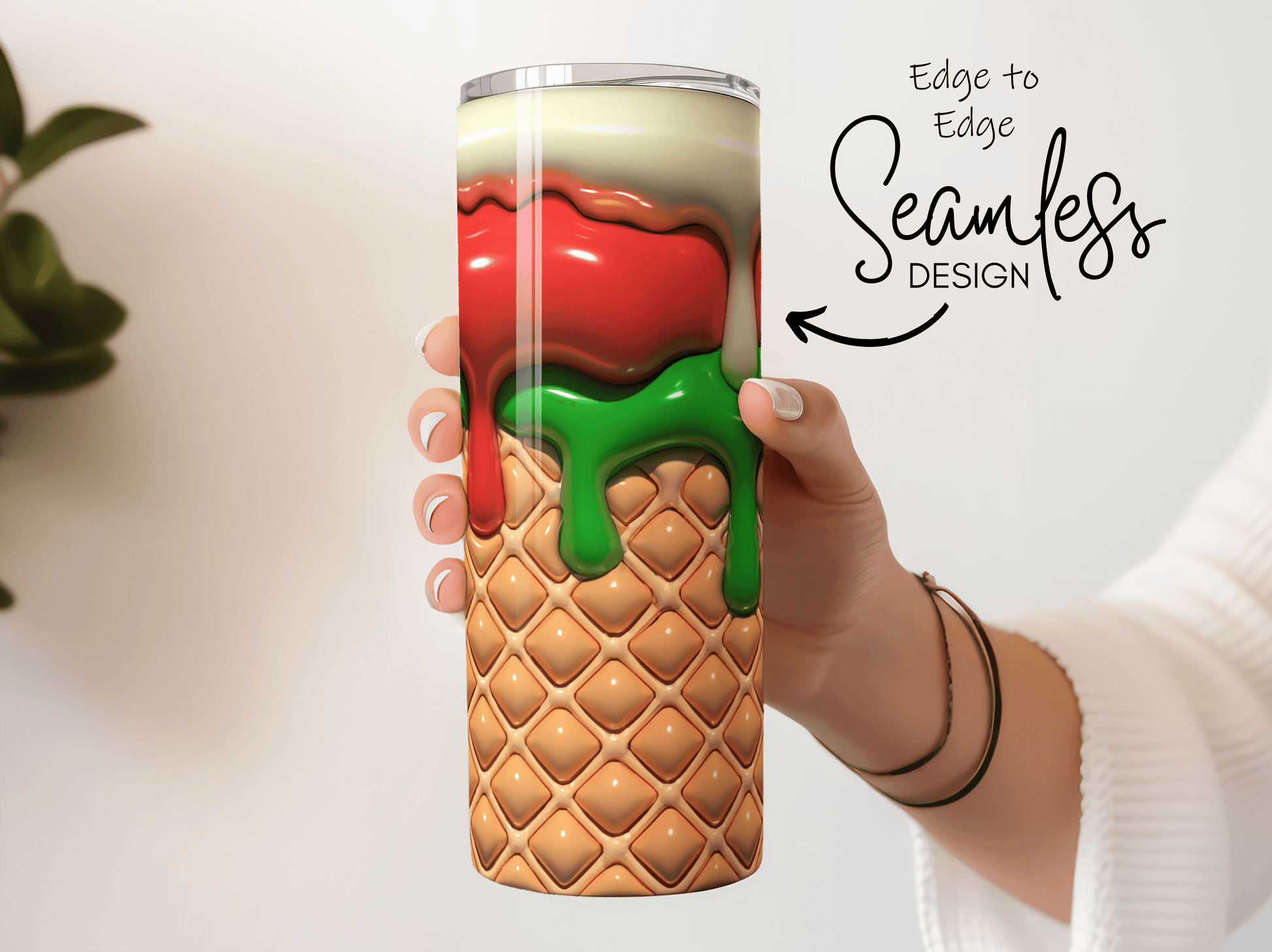 Ice Cream Cone with Red and Green 3D Puff - Hushed Designs