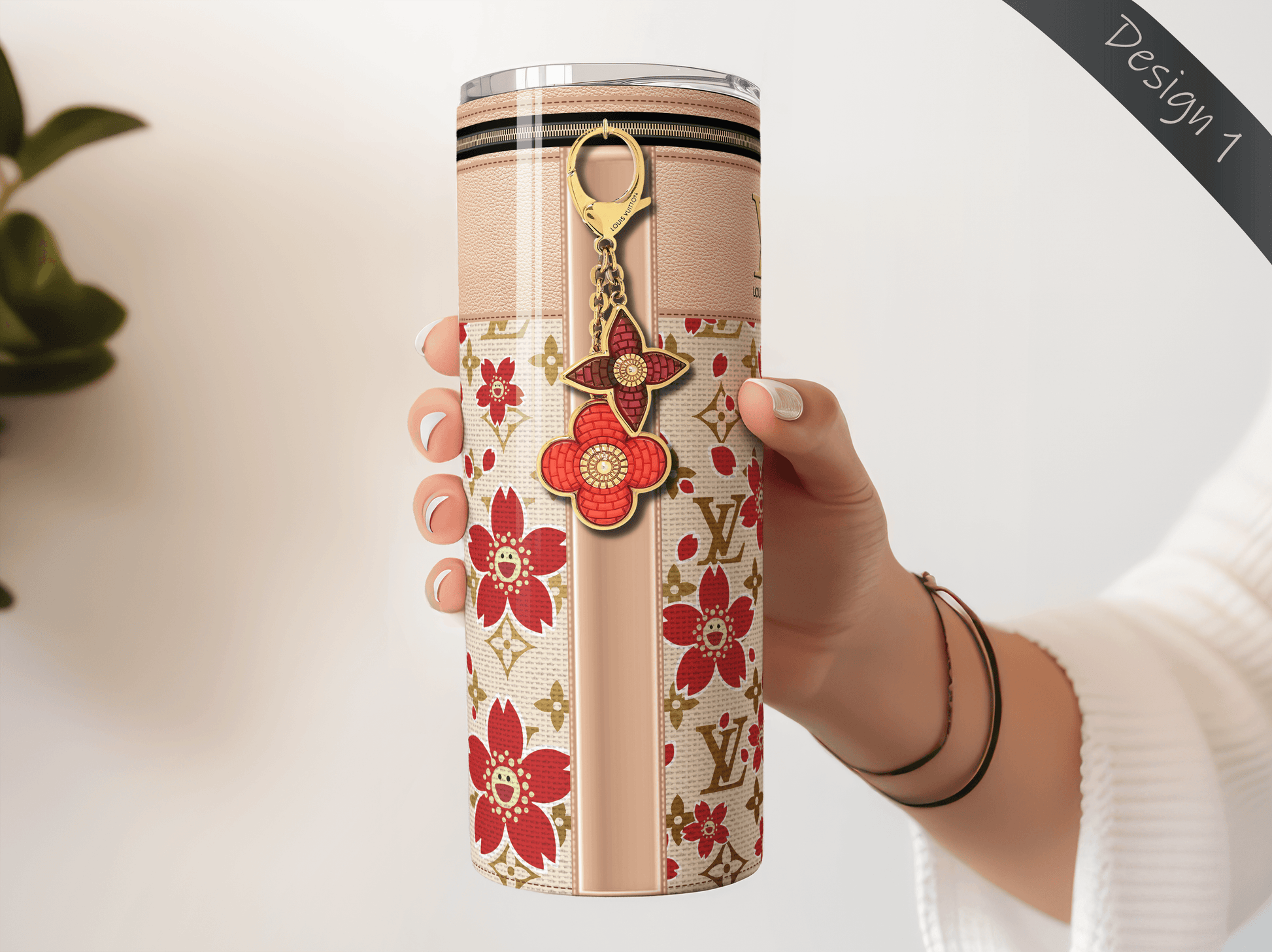 LV Beige Cherry Blossom Lunch Tote and Tumbler Set Fabric Texture - Hushed Designs