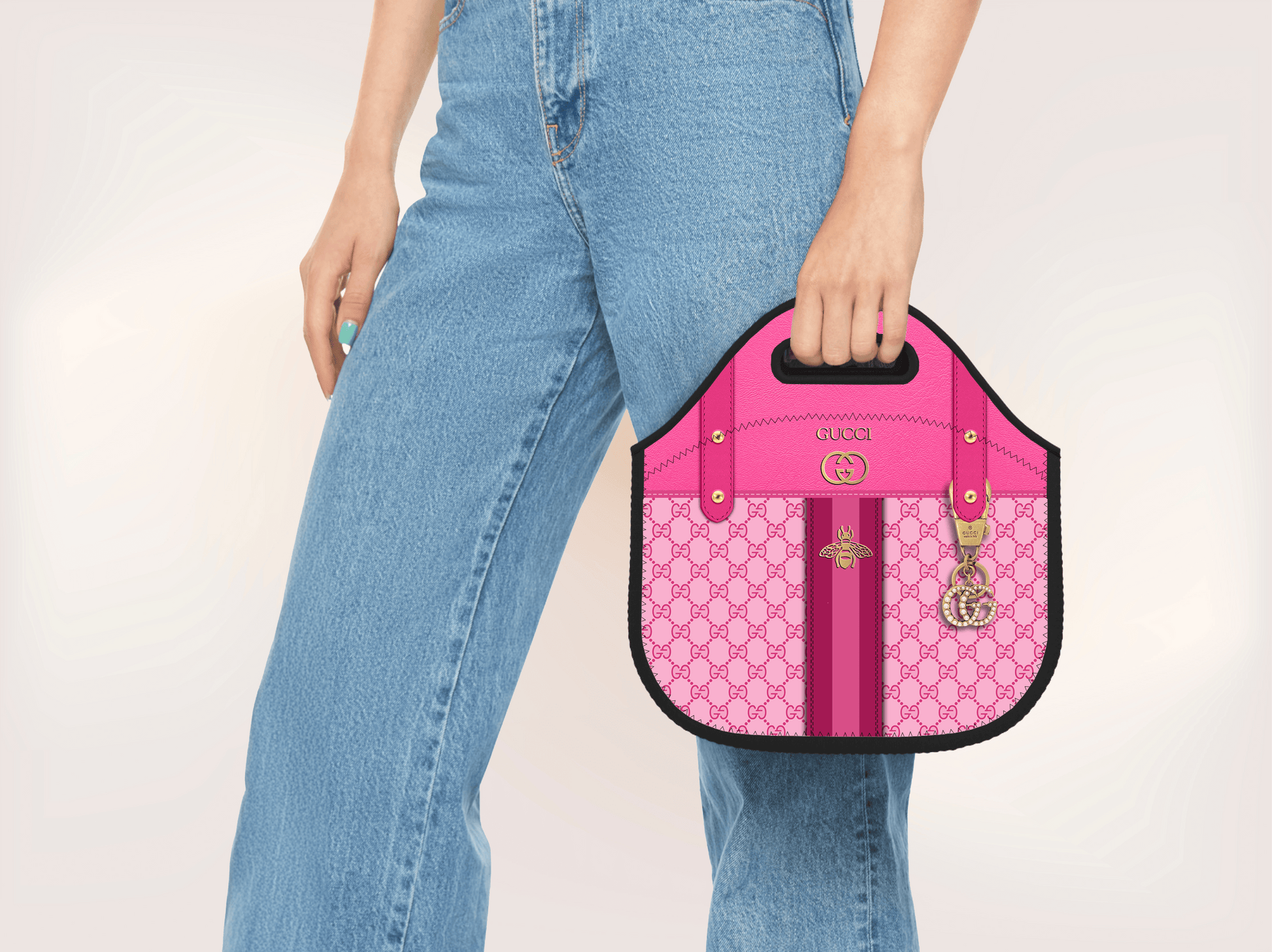 Gucci Pink Monogram with Pink Strap Lunch Tote and Tumbler Set Plain - Hushed Designs