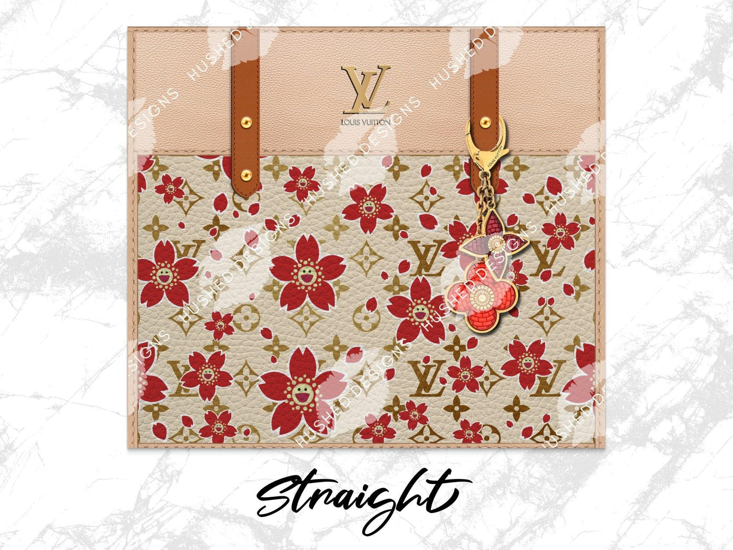 LV Beige Cherry Blossom Designer Purse with Leather Texture - Hushed Designs