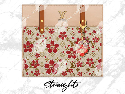 LV Beige Cherry Blossom Designer Purse with Leather Texture - Hushed Designs