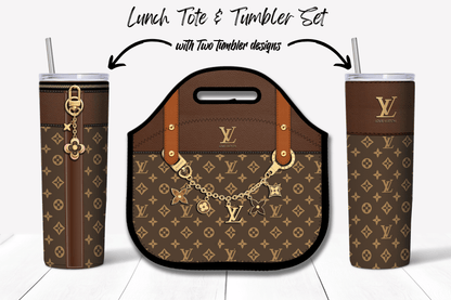 LV Brown Monogram Lunch Tote and Tumbler Set Plain - Hushed Designs