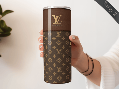 LV Brown Monogram Lunch Tote and Tumbler Set Leather Texture - Hushed Designs