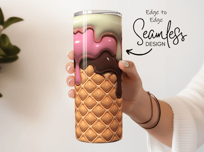 Ice Cream Cone with Pink and Chocolate 3D Puff - Hushed Designs