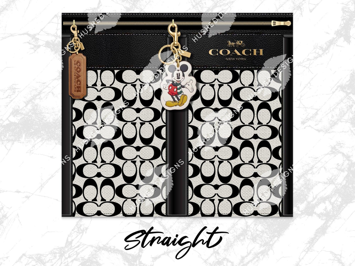 NY Coach Black and White Monogram with Mickey Key Chain Fabric Texture - Hushed Designs