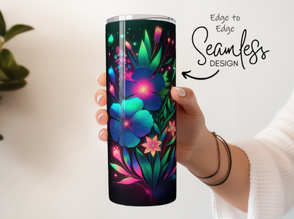 Floral Tumbler, Seamless Edge Design, Vibrant Flower Print, Insulated Drinkware, Colorful Travel Mug, Gift Idea