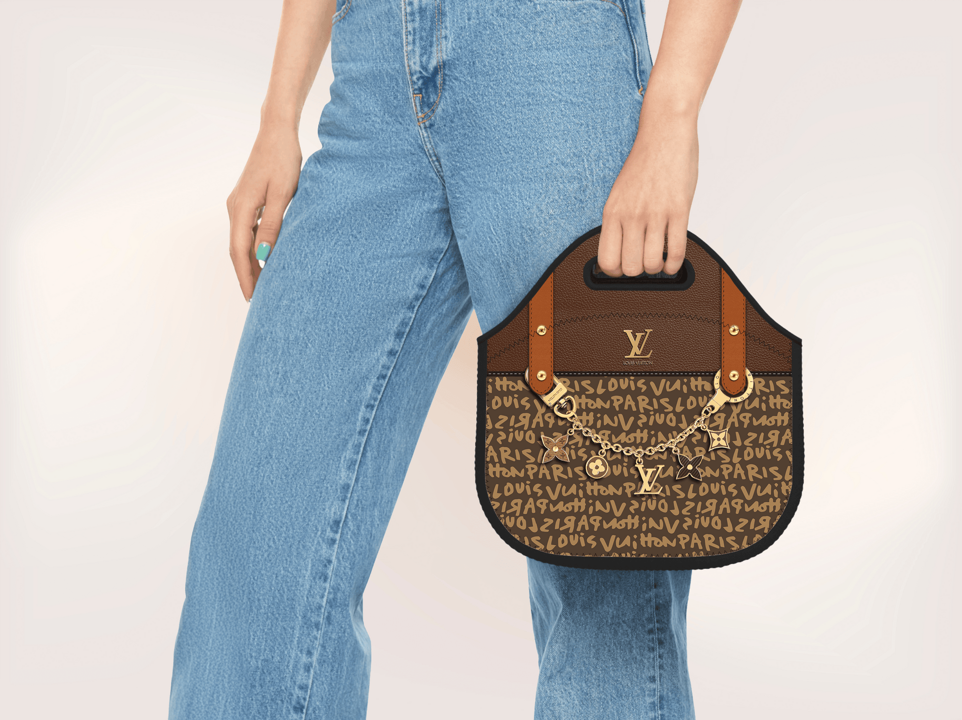 LV Brown Graffiti Monogram Lunch Tote and Tumbler Set Plain - Hushed Designs