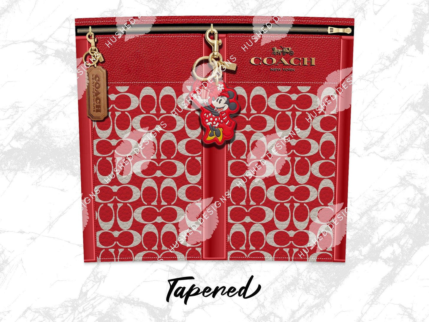 NY Coach Red Monogram with Minnie Key Chain Leather Texture - Hushed Designs