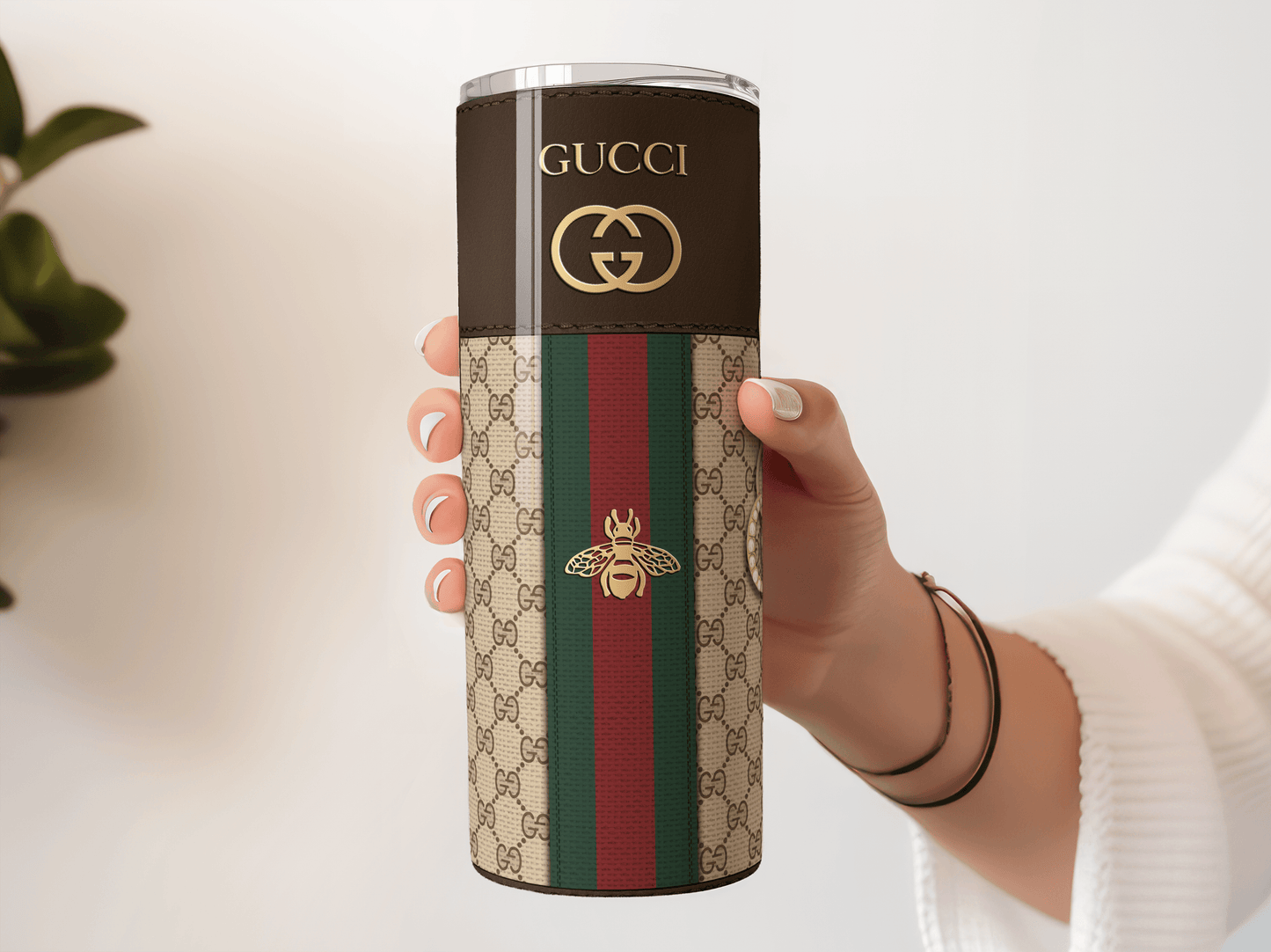 Gucci Dark Brown Monogram Lunch Tote and Tumbler Set Fabric Texture - Hushed Designs