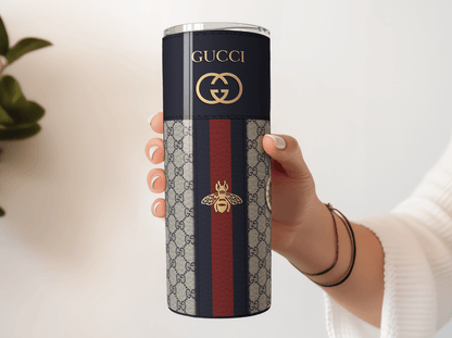 Gucci Navy Blue Monogram Lunch Tote and Tumbler Set Leather Texture - Hushed Designs