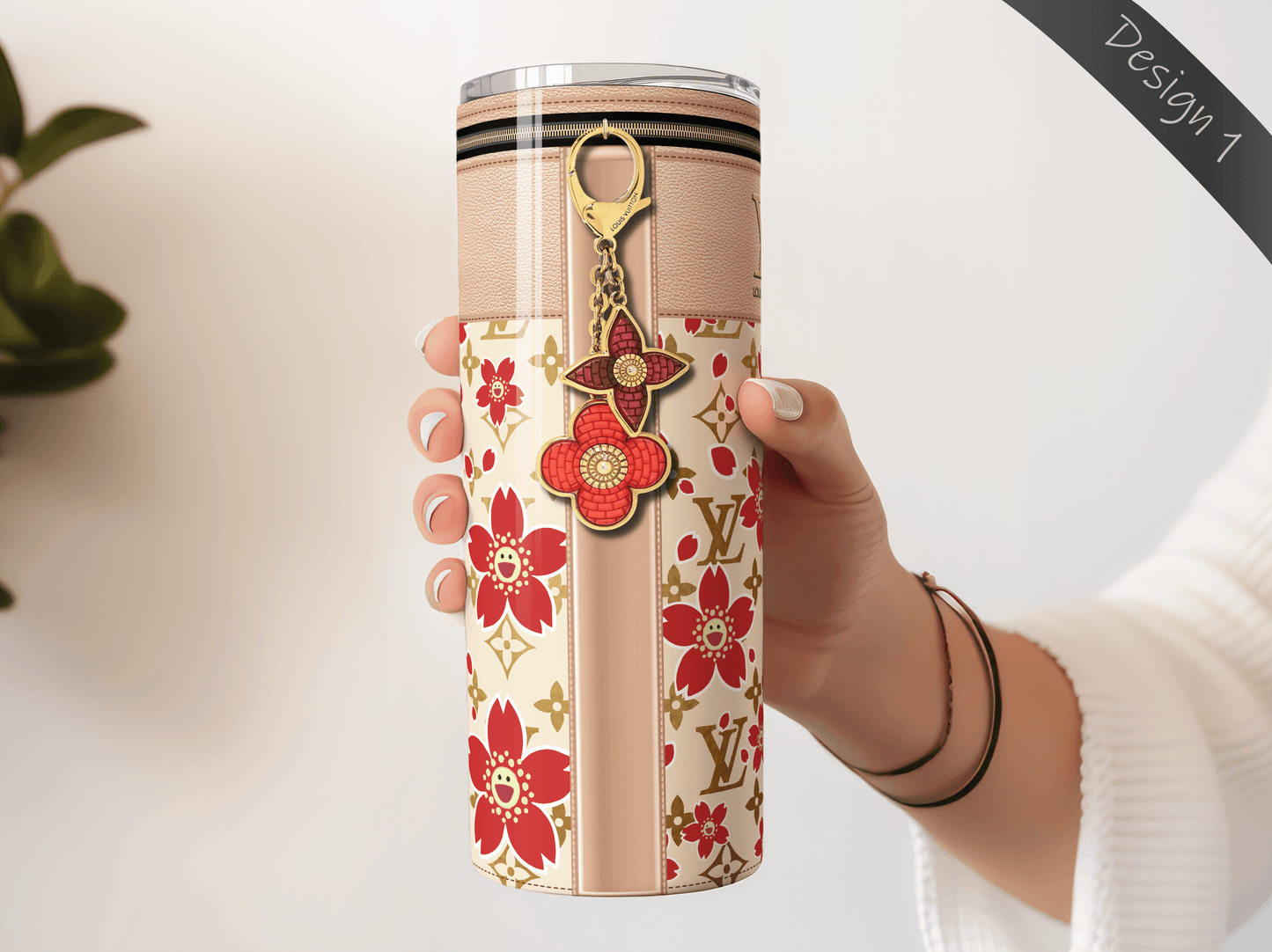 LV Beige Cherry Blossom Lunch Tote and Tumbler Set Plain - Hushed Designs