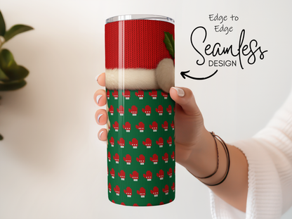 Festive Red and Green Christmas Tumbler, Seamless Santa Design, Insulated Travel Mug, Holiday Gift Idea