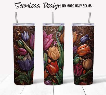 Tulip Flowers Tooled Leather - Hushed Designs