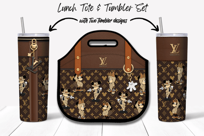 LV Brown Mickey & Minnie Lunch Tote and Tumbler Set Plain - Hushed Designs