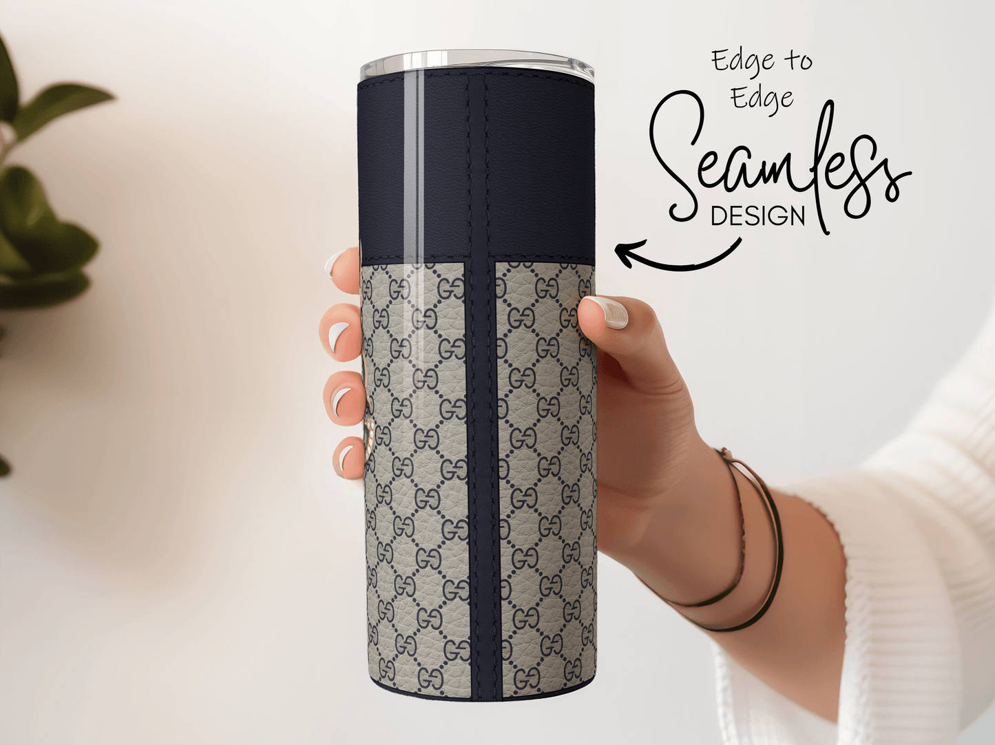 Gucci Navy Blue Monogram Lunch Tote and Tumbler Set Leather Texture - Hushed Designs