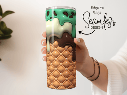 Ice Cream Cone with Peppermint and Chocolate 3D Puff - Hushed Designs