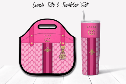 Gucci Pink Monogram with Pink Strap Lunch Tote and Tumbler Set Plain - Hushed Designs