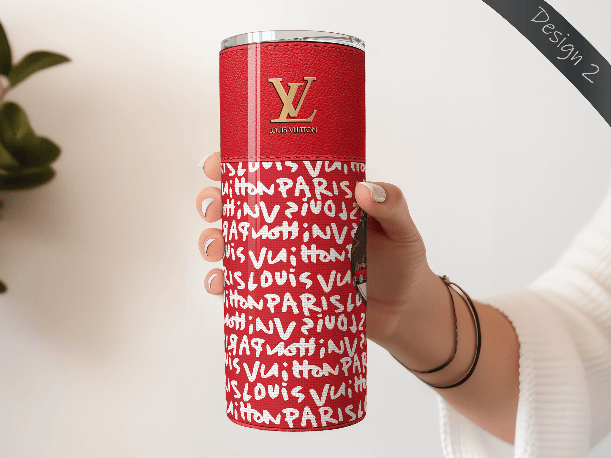 LV Red Graffiti Monogram Lunch Tote and Tumbler Set Fabric Texture - Hushed Designs