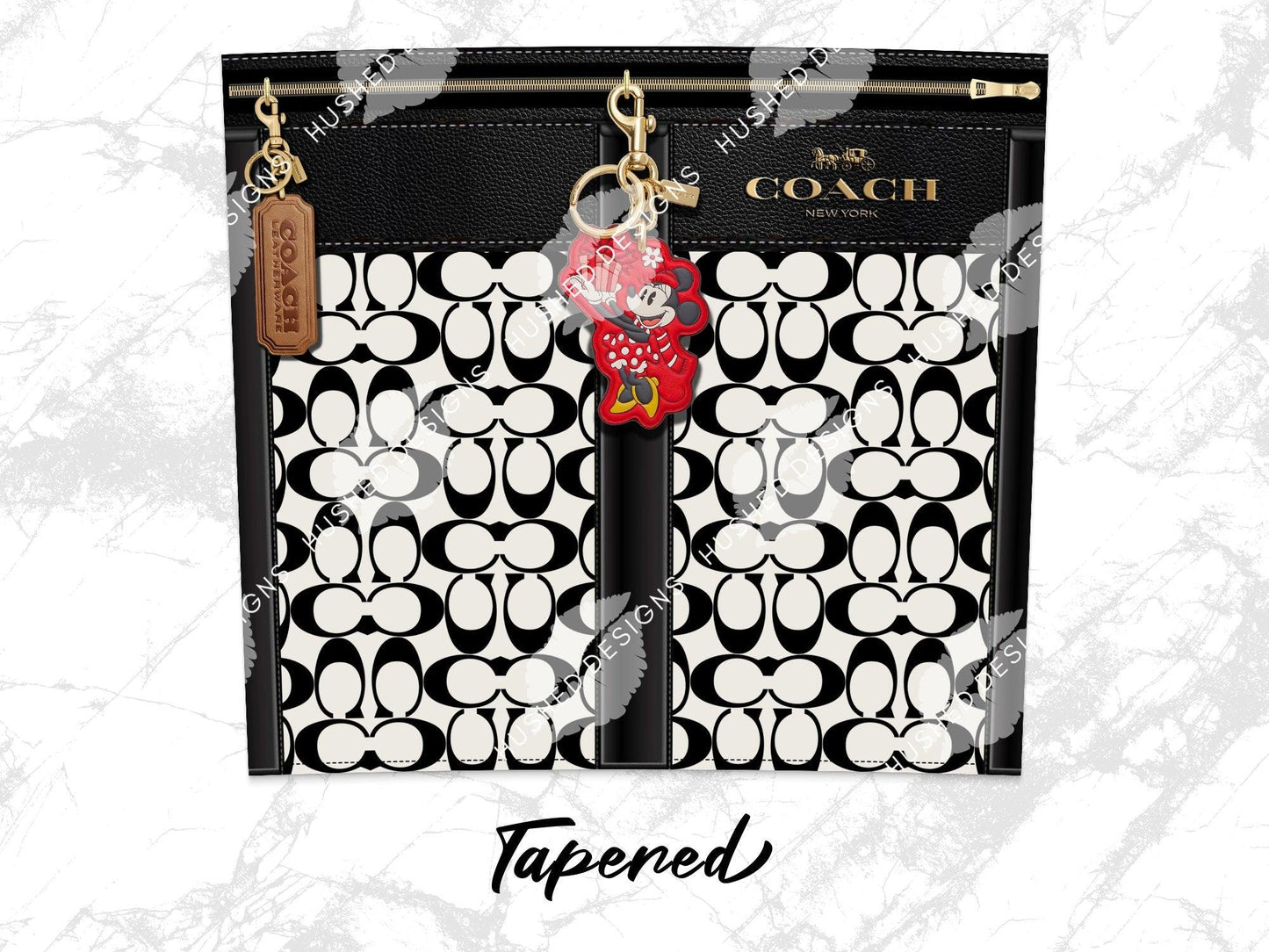 NY Coach Black and White Monogram with Minnie Key Chain Plain - Hushed Designs