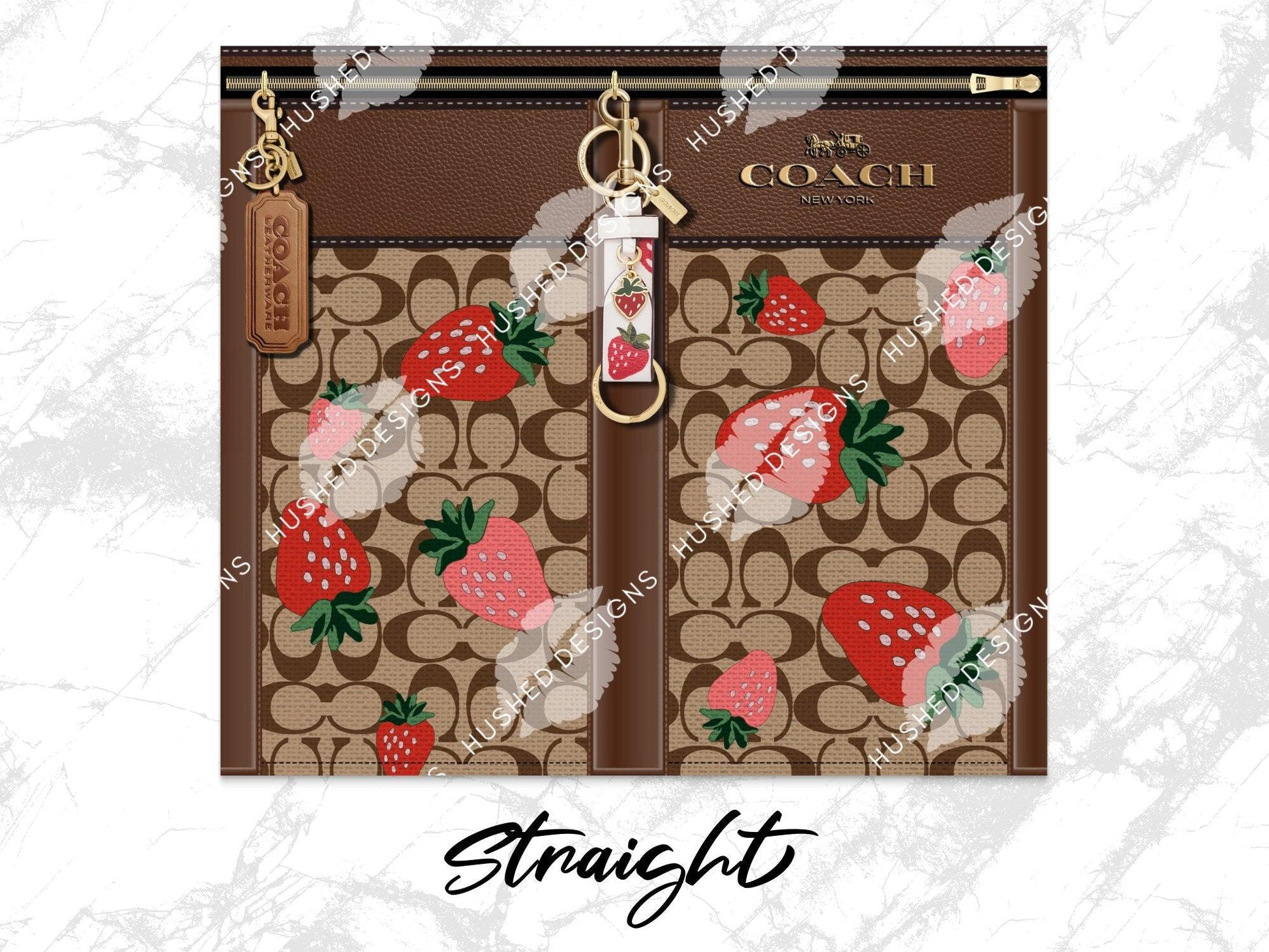 NY Coach Brown Monogram with Strawberries Fabric Texture - Hushed Designs