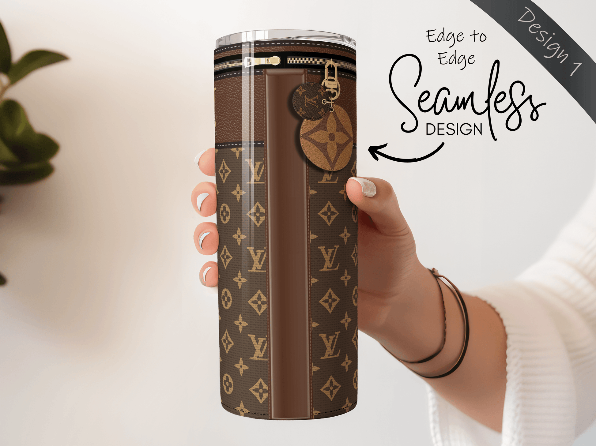 LV Brown Monogram Lunch Tote and Tumbler Set Fabric Texture - Hushed Designs