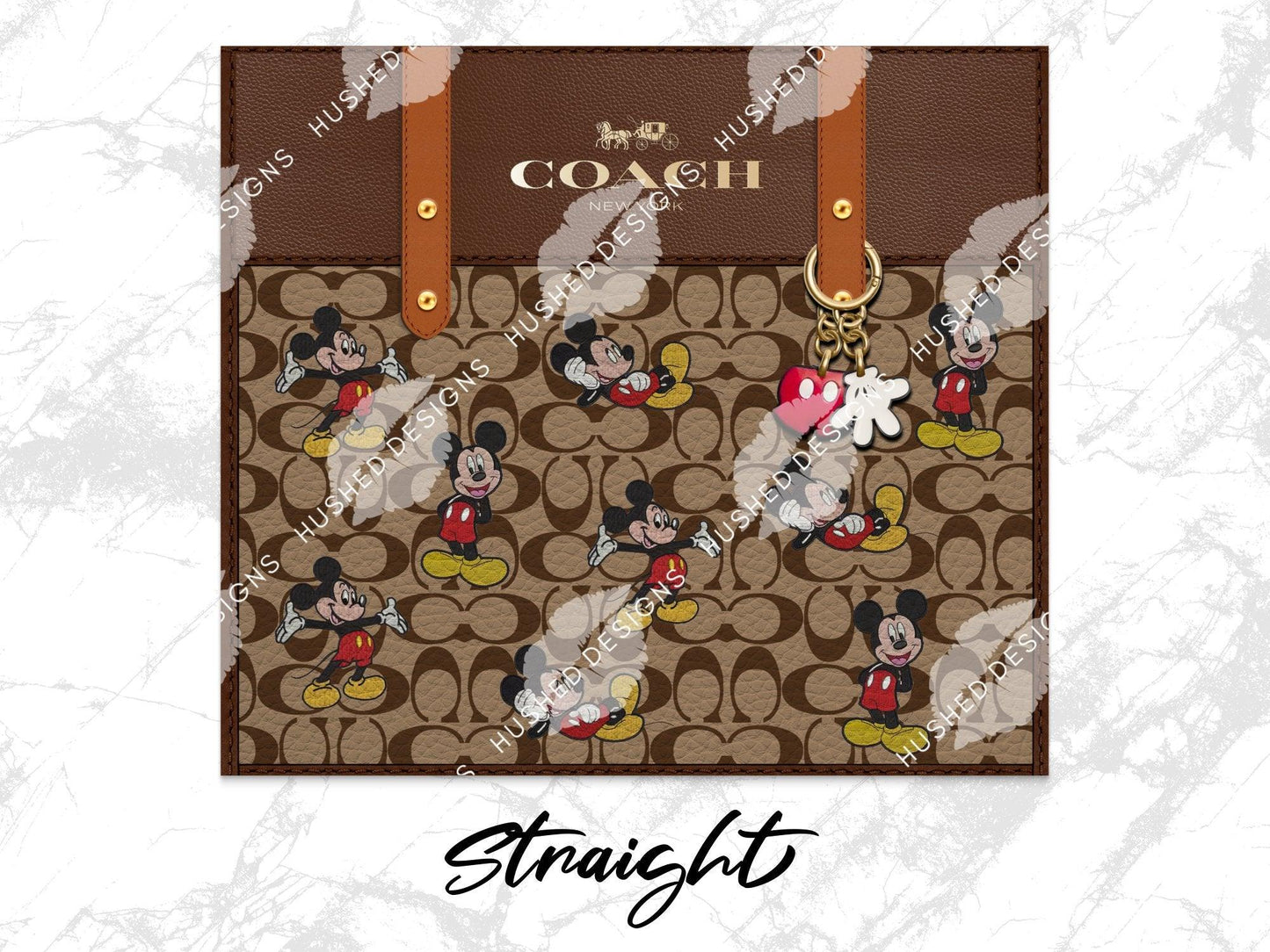 NY Coach Brown Monogram with Mickey Leather Texture - Hushed Designs