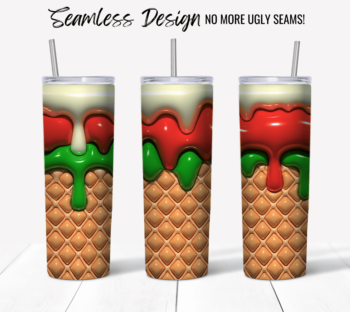 Ice Cream Cone with Red and Green 3D Puff - Hushed Designs