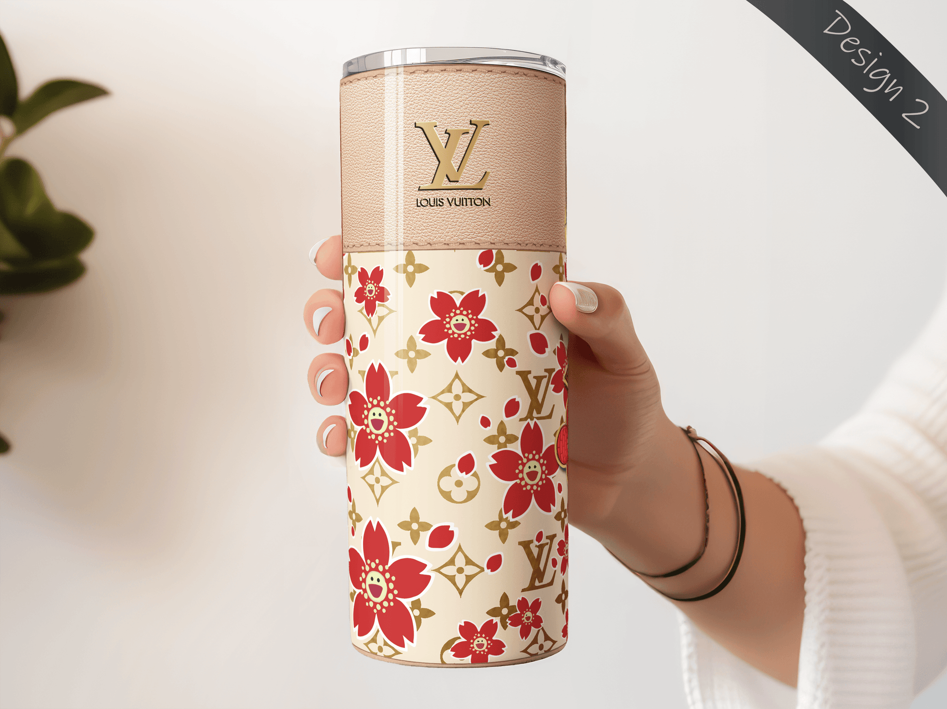 LV Beige Cherry Blossom Lunch Tote and Tumbler Set Plain - Hushed Designs