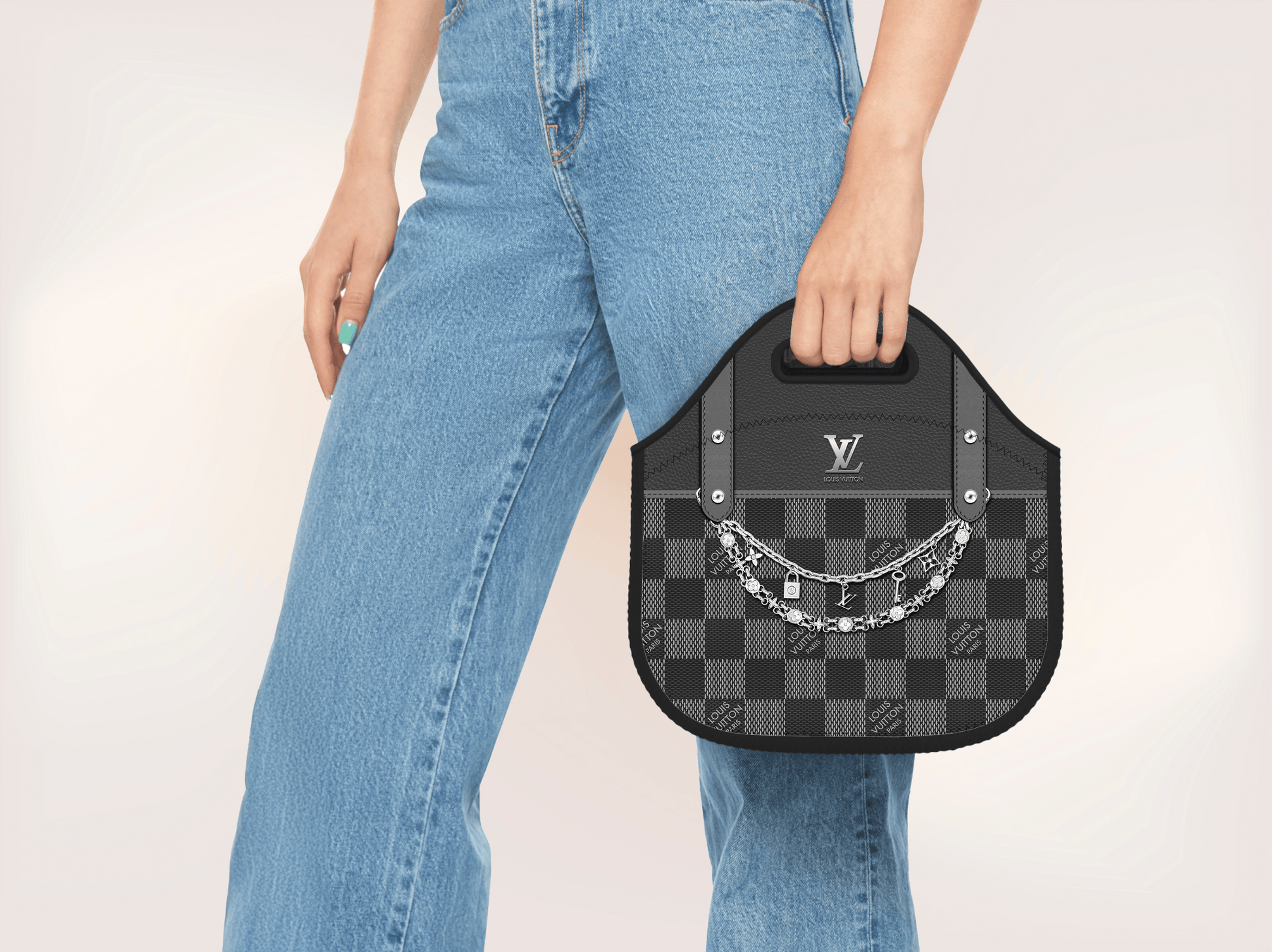 LV Grey Checkered Lunch Tote and Tumbler Set - Hushed Designs