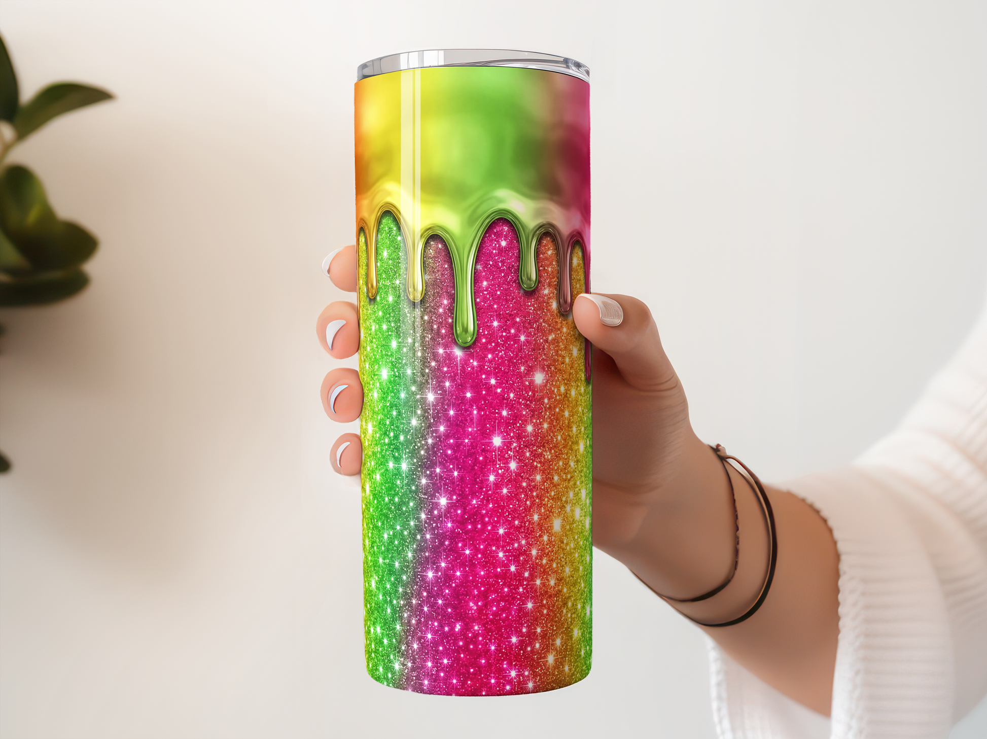 Glitter Slime Drip Vibrant Rainbow Gradient Tumbler